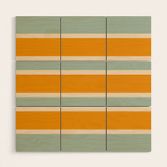 70s Style Mint Orange White Retro Stripes Pomona Wood Wall Art