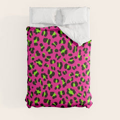 80s Neon Pink and Lime Green Leopard Comforter
