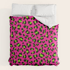 80s Neon Pink and Lime Green Leopard Comforter