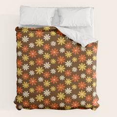 1970s flowers brown and orange Duvet Cover