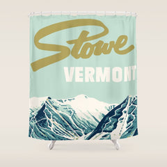 2021 Ski Stowe Vermont Vintage Poster Shower Curtain