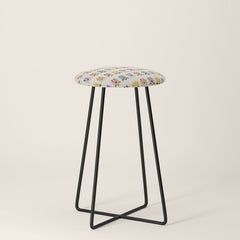 70s Retro Florals Pattern with Linen Texture Stool