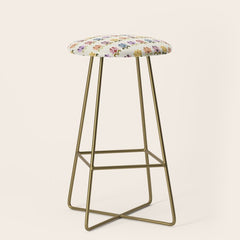 70s Retro Florals Pattern with Linen Texture Stool