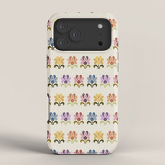 70s Retro Florals Pattern with Linen Texture iPhone Case