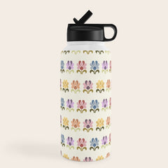70s Retro Florals Pattern with Linen Texture Water Bottle