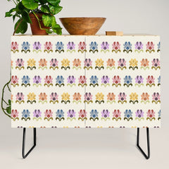 70s Retro Florals Pattern with Linen Texture Credenza