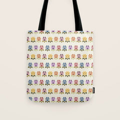 70s Retro Florals Pattern with Linen Texture Tote Bag