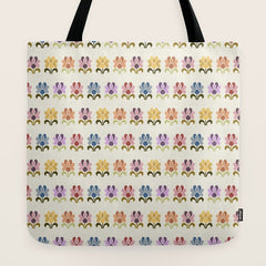 70s Retro Florals Pattern with Linen Texture Tote Bag