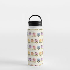 70s Retro Florals Pattern with Linen Texture Water Bottle