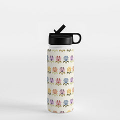 70s Retro Florals Pattern with Linen Texture Water Bottle