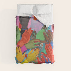 A Hand Is All We Need, Abstract Human Face Community, Humanity People Colorful Concept Positivity Duvet Cover