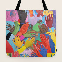 A Hand Is All We Need, Abstract Human Face Community, Humanity People Colorful Concept Positivity Tote Bag