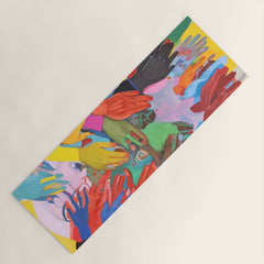 A Hand Is All We Need, Abstract Human Face Community, Humanity People Colorful Concept Positivity Yoga Mat