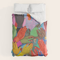 A Hand Is All We Need, Abstract Human Face Community, Humanity People Colorful Concept Positivity Duvet Cover