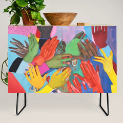 A Hand Is All We Need, Abstract Human Face Community, Humanity People Colorful Concept Positivity Credenza