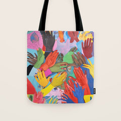 A Hand Is All We Need, Abstract Human Face Community, Humanity People Colorful Concept Positivity Tote Bag
