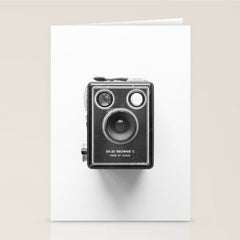 A Kodak Brownie analog vintage camera on a white background Retro photography in black and white Stationery Card