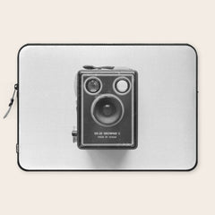 A Kodak Brownie analog vintage camera on a white background Retro photography in black and white Laptop Sleeve
