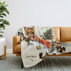 To Wish You A Merry Christmas' by Louis Wain Throw Blanket