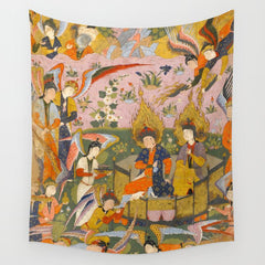 (Book of omens) Angels bow before Adam and Eve in Paradise Islamic Antique Art Wall Tapestry