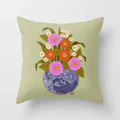 1970s Disco Ball Flower Pot Throw Pillow