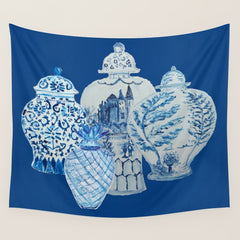 4 Four 4 Blue and White Ginger Jars Wall Tapestry