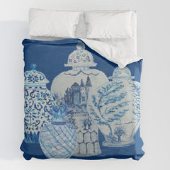 4 Four 4 Blue and White Ginger Jars Duvet Cover