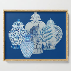 4 Four 4 Blue and White Ginger Jars Serving Tray