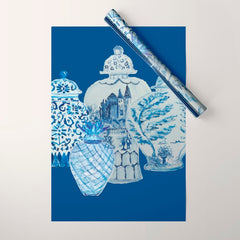 4 Four 4 Blue and White Ginger Jars Wrapping Paper