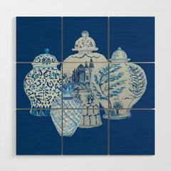 4 Four 4 Blue and White Ginger Jars Wood Wall Art