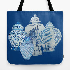 4 Four 4 Blue and White Ginger Jars Tote Bag