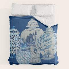 4 Four 4 Blue and White Ginger Jars Comforter
