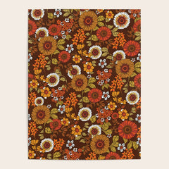 70s retro ditzy flowers, boho, browns, orange, hippie Poster
