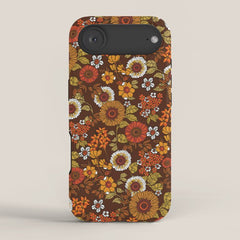 70s retro ditzy flowers, boho, browns, orange, hippie iPhone Case