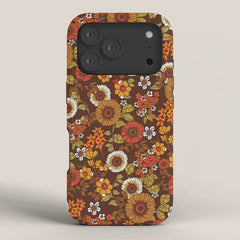 70s retro ditzy flowers, boho, browns, orange, hippie iPhone Case