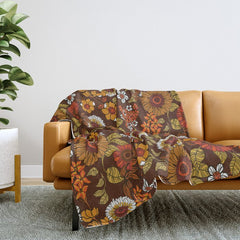 70s retro ditzy flowers, boho, browns, orange, hippie Throw Blanket