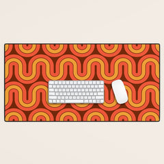 70s Retro Vintage Style Geometric Pattern Autumn Brown Orange and Yellow Desk Mat