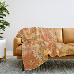 70s Retro Daisy Floral Throw Blanket