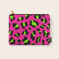 80s Neon Pink and Lime Green Leopard Carry All Pouch