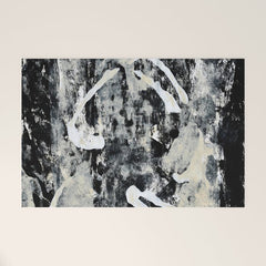 003: a vibrant abstract design in black and white by Alyssa Hamilton Art Welcome Mat