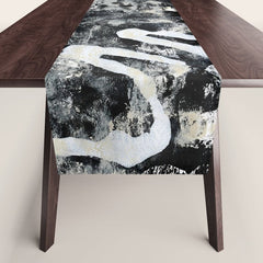 003: a vibrant abstract design in black and white by Alyssa Hamilton Art Table Runner
