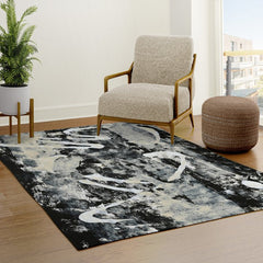 003: a vibrant abstract design in black and white by Alyssa Hamilton Art Rug