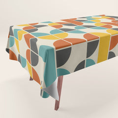 1970s Colors Mid Century Modern Geometric Pattern Tablecloth