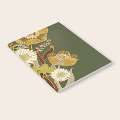 70s, flowers, green, retro, vintage, floral bouquet, olive green Notebook
