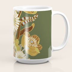 70s, flowers, green, retro, vintage, floral bouquet, olive green Coffee Mug