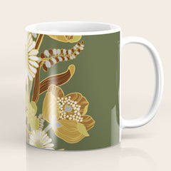 70s, flowers, green, retro, vintage, floral bouquet, olive green Coffee Mug