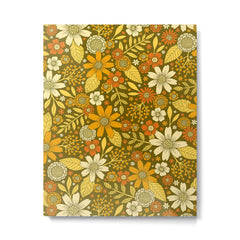 1970s Retro Flowers Pattern in Yellow, Orange & Olive Green Metal Print