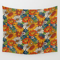 70s Retro Floral - Bold Wall Tapestry