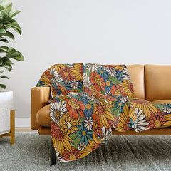 70s Retro Floral - Bold Throw Blanket