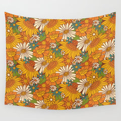 70s Retro Floral Wall Tapestry